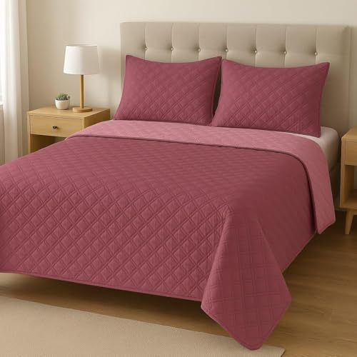 Corredocasa - Trapuntino Primaverile/Estivo Copriletto Trapuntato Made in Italy Quilt Double Face in Morbida Microfibra Piazza e Mezza (Viola)