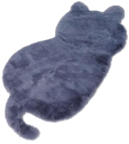 zhxinashu Flauschiger Teppich in Katzenform für Schlafzimmer 47x93cm | Kunstfell-Teppich, Grau Polyester, Weiche Plüsch-Oberfläche, Dekoration für Wohnzimmer & Bettvorleger