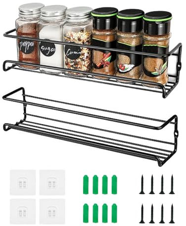 YZROHYI 2 Pezzi Portaspezie Cucina da Appendere,Portaspezie da Parete in Metallo,Mensola Porta Spezie Adesiva,Porta Spezie Salvaspazio da Appendere,Organizer Spezies da Parete Senza Foratura