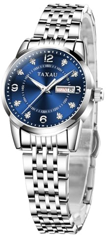 Taxau Damen Uhr Wasserdicht Quarzuhr Gold Silber Edelstahlband Armbanduhr