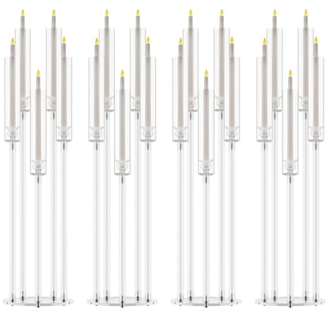yoakaiax LED-Kandelaber, 5-armiger Kerzenhalter mit Acryl-Schirm, hoher Kandelaber, transparenter Kerzenhalter, LED-Kerzenhalter für Hochzeit, Dinner-Party, 4 Stück