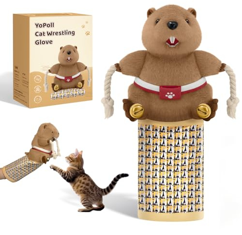 YoPoll Cat Wrestling Glove, Cats Puppet Wrestler with Tough Padding for Safe Interactive Play, Cat Wrestling Toy Puppet with Cats Teaser and Bell for Boredom Busting Training and Exercise