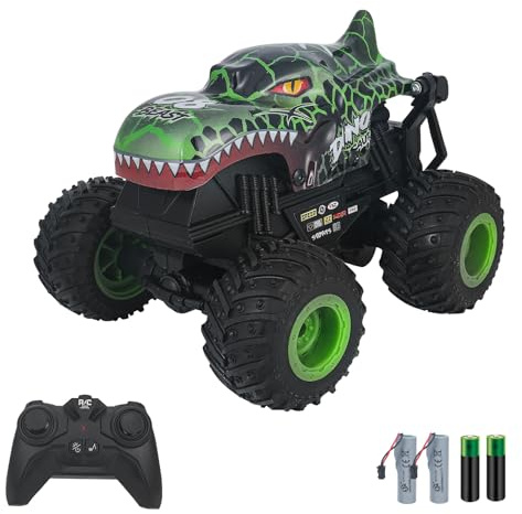 Panoleap ferngesteuertes Monstertruck – 2,4GHz RC Auto mit Licht & Musik, 360° Stunts & Tanzbewegungen, Doppel-Akkus, Offroad Spielzeug-Truck für Kinder, Jungen & Mädchen,Dinosaurier-Look,Grün