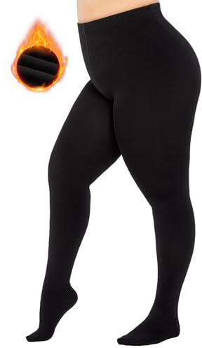 MANZI Plus Size Fleece Lined Opaque Tights, Black | 400 Denier , Thermal, Winter Thick Warm For Women