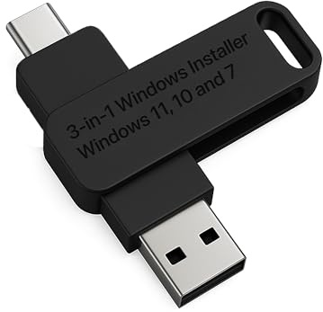 3 en 1 USB Type C + A Installer pour Windows 11 Pro, Windows 10 et Windows 7 Récupérer, Restaurer, Réparer Disque de démarrage Réparer Fixer Bureau & Ordinateur Portable Écran Bleu