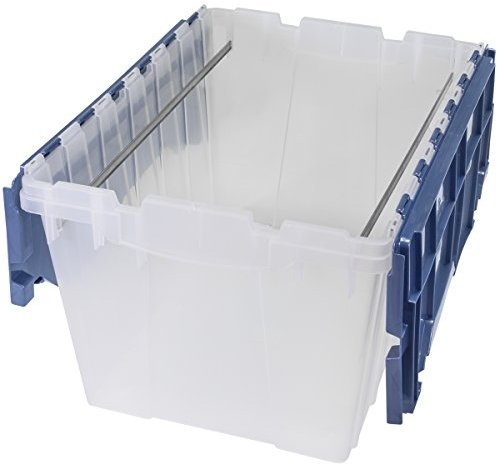 Akro-Mils 12 Gallon KeepBox File Box Plastic Stackable Storage Container with Hinged Attached Lid and Rails for Hanging File Folders, 21-Inch L x 15-Inch W x 12-Inch H, Clear/Blue