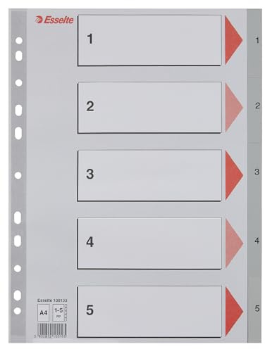 Esselte A4 1-5 Index, Heavy Duty Plastic, Grey