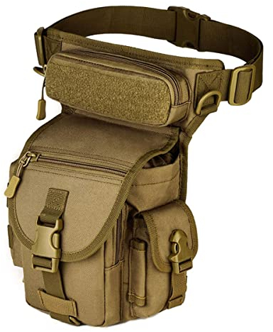 Huntvp® Taktisch Beintasche Militär Beinbeutel MOLLE Hüfttasche Sport Tactical Leg Bag Armee Beintaschen Wasserdicht Gürteltasche Werkzeugtasche Tasche für Bein Herren Damen Motorrad, Typ-1-Braun