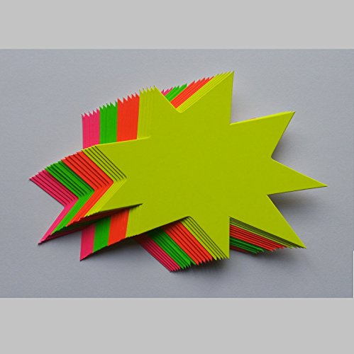 40 Sterne - Preisschilder aus Neon Karton gemischt 18 x 22 cm 380g/qm Werbesymbole