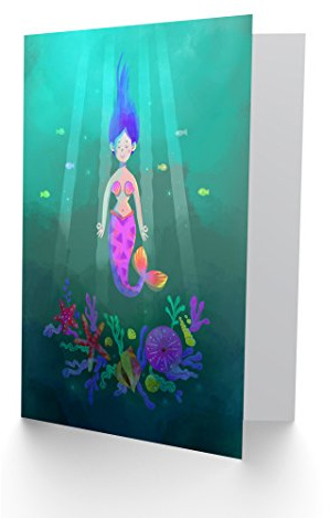 Wee Blue Coo Mermaid Girl Pink Blank Greetings Card