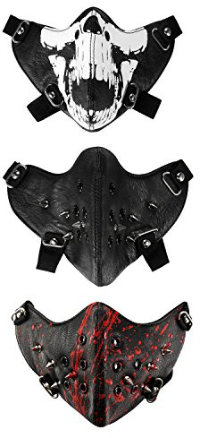 Aroncent 1/2/3PCS Motorrad Maske Leder Gotic Punk Tarnung Reißverschluss Patronenhülse Spikes Nieten Tarnmaske Skimaske Bikermaske Snowboardmaske Outdoormaske Paintballmaske Sturmhaube