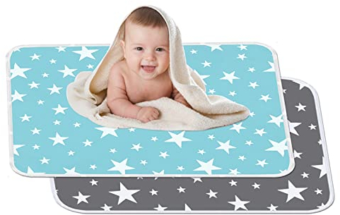 2 Stücke Waschbar Säugling Wickelunterlage 60 x 75 cm für Babys und Kleinkinder - Atmungsaktiv, Wasserdicht, Wiederverwendbare Urin Matte Abdeckung (Fantasie Sterne )