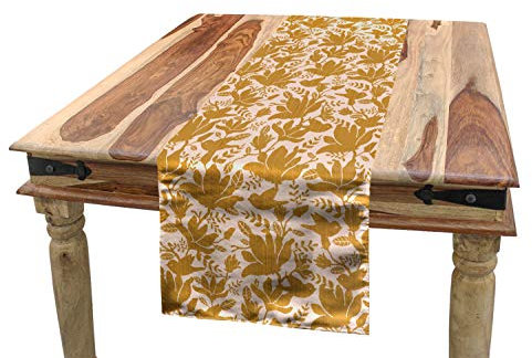ABAKUHAUS Floral Tischläufer, Schablonendruckmuster, Esszimmer Küche Rechteckiger Dekorativer Tischläufer, 40 x 225 cm, Blasser Kaffee und Hellrosa