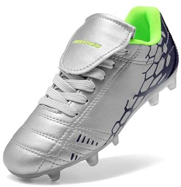 DREAM PAIRS Kids Zapatillas de Fútbol Niño Botas de Fútbol Sala Zapatos de Fútbol al Aire Libre Tacos Deporte Atletismo,Size 32,Claro/Gris/Azul Marino,SUPERFLIGHT-3K