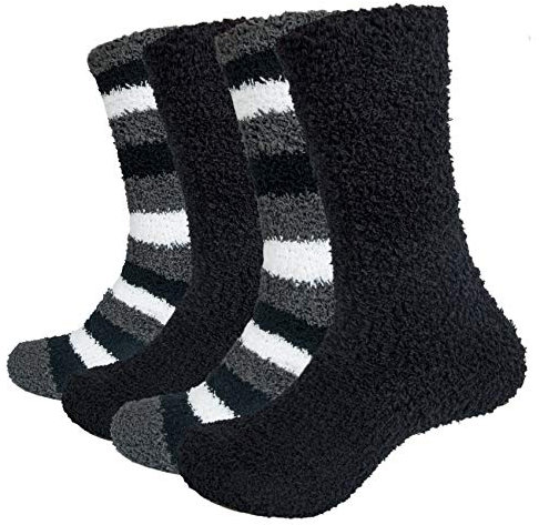 Chalier Cozy 4 Paare Kuschelsocken Herren Flauschige Socken Weiche Bequeme Winter Dicke Socken Warme Bettsocken Herren Geschenke für Männer Frauen Einheitsgröße A1Schwarz