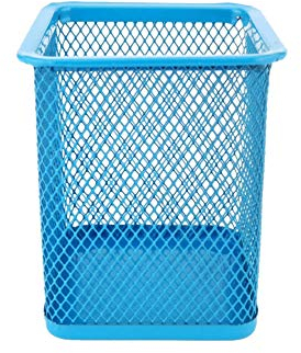 D.RECT Metall eckig Stifteköcher | Stiftehalter Würfel aus Drahtmetall | Mesh Multifunktions Becher für Kugelschreiber Blau