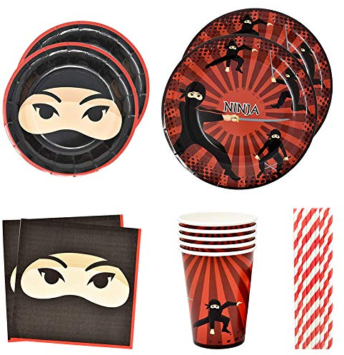 75 Piece Party Tableware Set, Including Plates,Cups,Napkins,and Paper straws,Ninja Disposable Cutlery Set,for Theme Party,picnic,Gift,Birthday Decorations,Weddings (Serves 10)