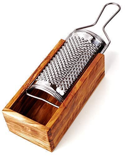 Parmigiano Grattugia per Formaggio a Pasta Dura con Contenitore in Legno di Olivo - 28cm