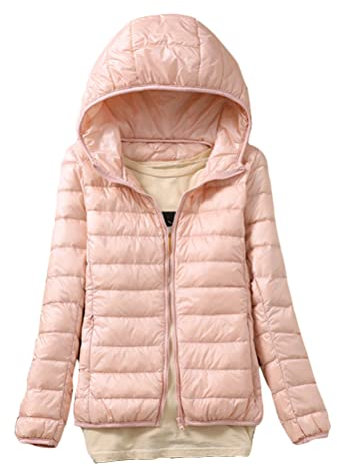 ORANDESIGNE Donna Piumino con Cappuccio Leggero Trapuntato Cappotto con Zip a Maniche Lunghe Tinta Unita Capispalla Invernale Cappotto Piumino Trapuntato Ultraleggero Rosa Chiaro M