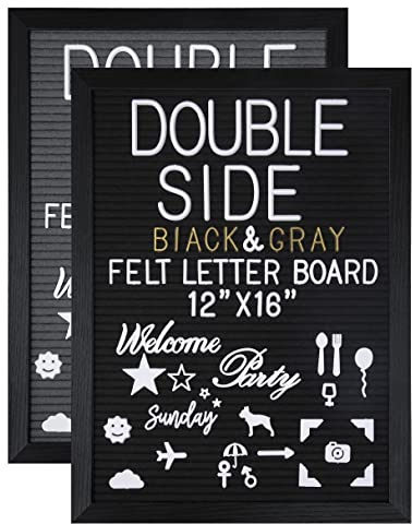 G GAMIT Doppelseitiges Filz-Briefbrett, 30,5 x 40,6 cm, mit schwarzem Holzmaserungsrahmen, 1032 weiße und goldene Buchstaben, Symbole, Emojis, Schriftwörter und Fotoclips, Schildertafel und