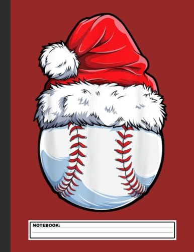 Christmas Baseball Ball Santa Hat Notebook: Wide Ruled, 120 Pages 8.5 x 11 Lined Writing Paper Pages School Teacher Student Game Player Coach Subject