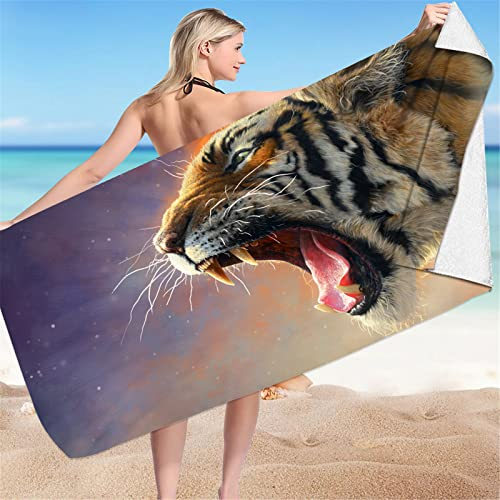 Ailaikei Tiger Strandtuch XXL badehandtuch groß,Tier Tigermuster 3D Drucken, saugfähig, schnell trocknend, Strandtuch, Decke für Erwachsene, Frauen, Männer (2,100x200cm)