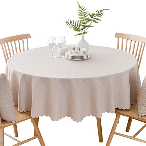 Runde wasserdichte Tischdecke Spill-Proof und Fleck Resistant Falten frei abwaschbare dekorative Stoff Tischdecke für Küche, Essen, Parteien, Buffet, Hochzeit (200cm, Beige)