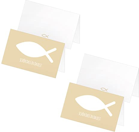 itenga 48 x Tischkarten Platzkarten Namensschild Fisch Kommunion Taufe Konfirmation Jungen Mädchen (Sand)