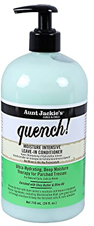 Aunt Jackie's Curls and Coils Quench, Large 24 oz Family Sized Pump, Moisture Intensive Leave-In Hair Conditioner for Natural Curls, Coils and Waves, Enriched with Shea Butter, Green