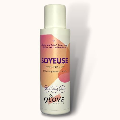 9LOVE SOYEUSE - Huile Vergeture Grossesse - A appliquer dès les premières semaines - Amande douce et 6 ingrédients naturels dont Argan, Calendula (100 ml)