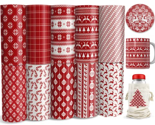Infusible Transferpapierbögen mit Weihnachtsmotiven,11,4 x 30,5cm,WOWOCUT Elch,kariert,Glocke,Sublimationspapier für T-Shirts,Tassen,Untersetzer,für Hitzepresse