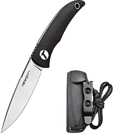 TONIFE Nova Full Tang Coltello da Caccia campeggio a Lama Fissa 6,8cm con Guaina Kydex Regolabile Facile Portabile con Cordino in Paracord per Outdoor, Sopravvivenza e Bushcraft(Nero)