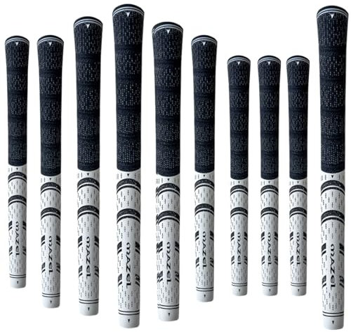 MAZEL 10 Golf Grips Midszie & Standardsize, Rubber & Brushed Cotton Thread Non-Slip Golf Club Grips,Easy to Replace (Standard, Black&White Brushed Cotton)