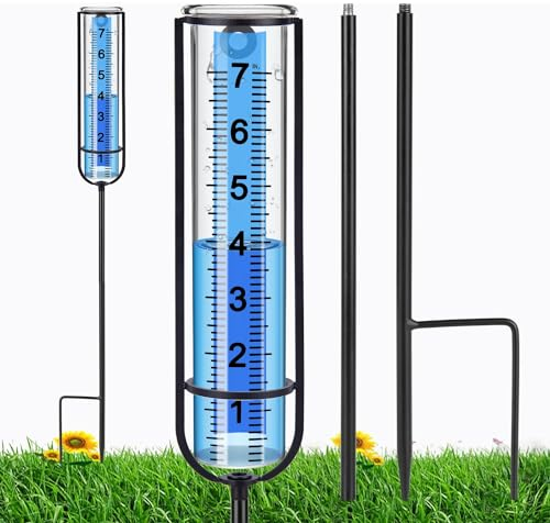 Ricihene Regenmesser-Upgrade, 17,8 cm, frostsicher, Regenmesser, Outdoor, große klare Zahlen und verstellbare Höhe, stilvolles und praktisches Regenmesswerkzeug für Garten, Rasen, Terrasse
