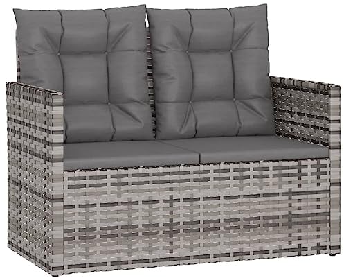 vidaXL Gartenbank mit Kissen Sitzbank Bank Gartenmöbel Rattanmöbel Parkbank Balkonbank Terrassenbank Terrasse Garten Grau 105cm Poly Rattan