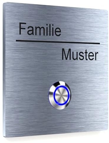 YONOX Premium Edelstahl Klingelschild mit LED-Taster - Stilvolles Design für Ihre Eingangstür - personalisierbar - präzise Gravur - 100 X 100mm - LED Beleuchtung - MADE in GERMANY