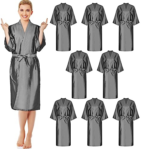 Leumoi 8 Pcs Salon Robes Hair Cape Salon Client Gown Robes Cape with Pockets for Clients Women (Gray)