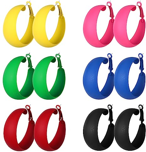 Boucles d'Oreilles Neon Hoop Années 80 pour Femmes, Creoles Boucles d'Oreilles Statement Rétro Colorées et Massives en 6 Couleurs Accessoires Années 80