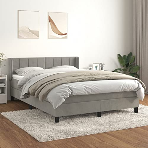 ZEYUAN Boxspringbett mit Matratze, Bett, Bettgestelle, Polsterbett, Schlafbett, Box Spring Bed,Bettrahmen, Jugendbett, Hellgrau 140x200 cm Samt -at