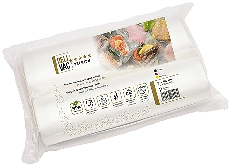 DeliVac Vakuumierrollen - 2 Folien-Rollen, 20x600cm, Vakuumierbeutel für alle Vakuumierer | Vakuumbeutel für Lebensmittel | Vakuumrollen | Sous-Vide