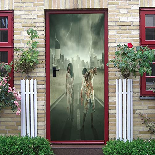 Sticker De Porte 3D Zombi D'Halloween 95 X 215 Cm Autocollant Porte Pvc Papier Peint Mural Imperméable Art Decal Affiche Amovible Pour Salon Cuisine Chambre Décoration Stickers Porte