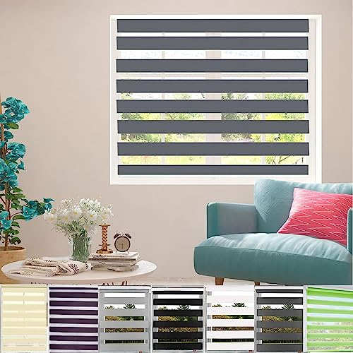 Klemmfix Verdunkelungsrollo 35x200cm Höhe Stufenlos Verstellbar Rollo für Fenster, Zebrarollo Seitenzugrollo inkl. Montagematerial, für Fenster, Dunkelgrau