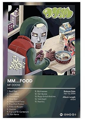 MF DOOM Poster Mm Food Tracklist Album Cover Poster 2 Leinwand Poster Schlafzimmer Dekor Sport Landschaft Büro Zimmer Dekor Geschenk 30 x 45 cm