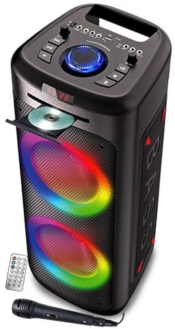 INOVALLEY Enceinte Autonome Lumineuse avec Lecteur CD MS06-CD-XXL - Bluetooth 5.0 / USB - 1000W - Karaoké, Radio FM