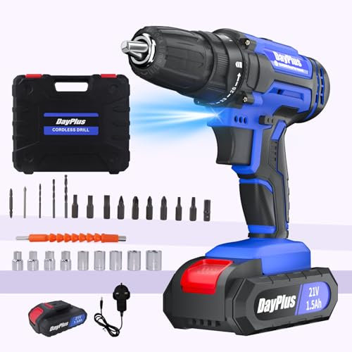 Cordless Drill Power Electric Screwdrivers Set 2 Variable Speed, Small Combi Drill with 25+1 Torque, 26pcs Accessory Kit, Led Light, 3/8 Keyless Chuck, 1x1500mAh Rechargeable Battery, Charger