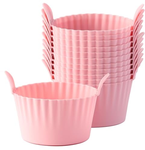 Bakecat Lot de 12 grands moules à muffins pour friteuse à air, ramequins pour friteuse à air, moule à œufs Rose