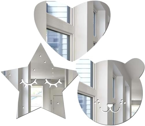 3 Kinderzimmer Spiegeln Selbstklebende 3D Acrylspiegel mit Bärenmotiv, Dekorative Spiegel für Schränke, Badezimmer, Wände - Flexible Spiegelfolien zum Aufkleben im Kinderzimmer Spiegelhaftes Wanddeko