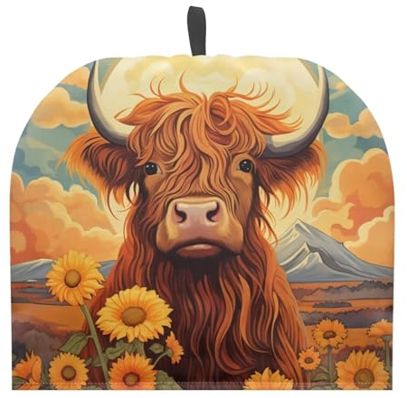HELLHERO Highland Cow Tea Pot Cozy Insulated Tea Cozies Medium Tea Cosy Breakfast Pot Dust Cover Kettle Cosies for Home Kitchen Office Holiday Party Decor