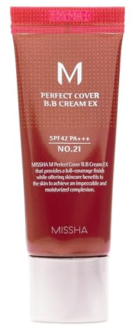 MISSHA - Perfect Cover BB Cream 20 ml | Farbton #21 Light Beige | Perfekte Abdeckung SPF 42 PA+++ | Feuchtigkeitsversorgung und UV-Schutz, mehrfarbig, 10 g