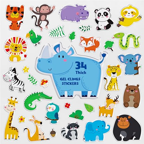 34 pezzi di adesivi in gel per finestre e porte con animali selvatici, adesivi spessi rimovibili riutilizzabili per bambini, bambini e adulti, decorazioni per la casa e la classe (Non commestibile)